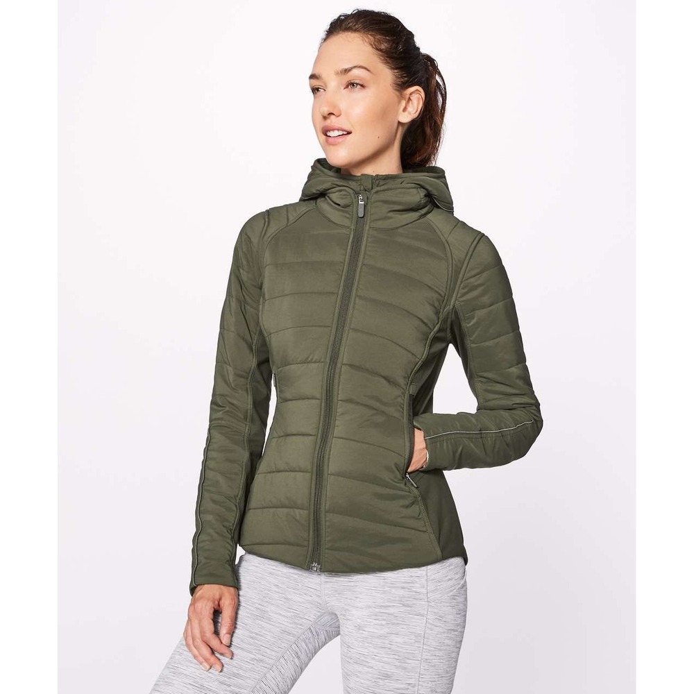 Lululemon Extra Mile Insulated Running Jacket Dark Olive Size 8